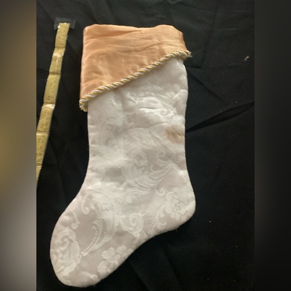 White and Gold Christmas Stocking, Preloved, 16in long - Picture 3 of 5